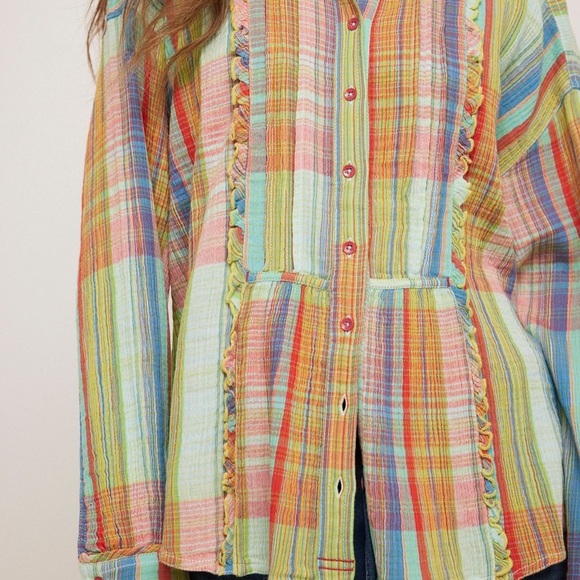 NWT Free People We The Free Oversized Madras top in Yellow Combo Sz Small - Picture 14 of 15